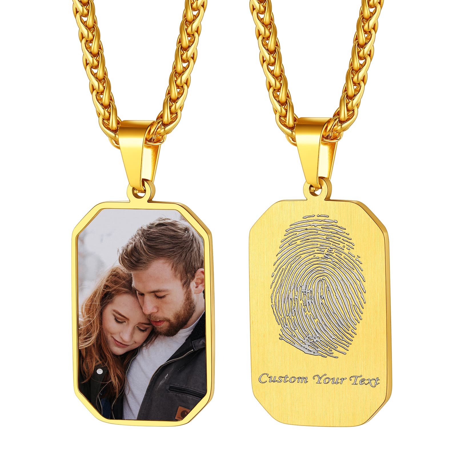 Custom4U Octagon Fingerprint Necklace Gold Plated