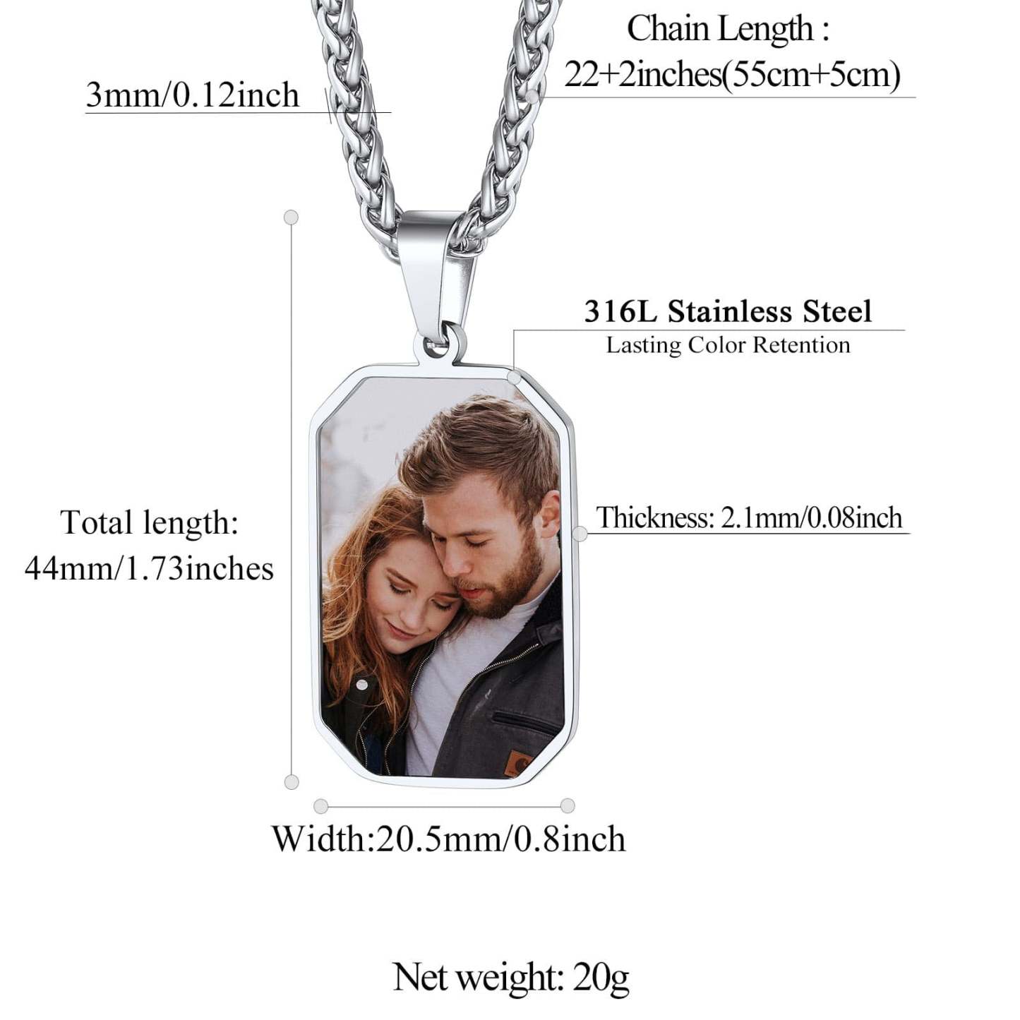 Custom4U Octagon Fingerprint Necklace Size