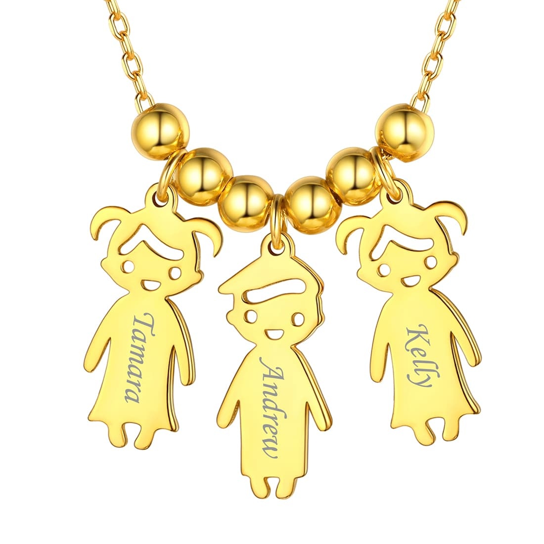 Custom4U Personalized 3 Children Necklace 3 Gold