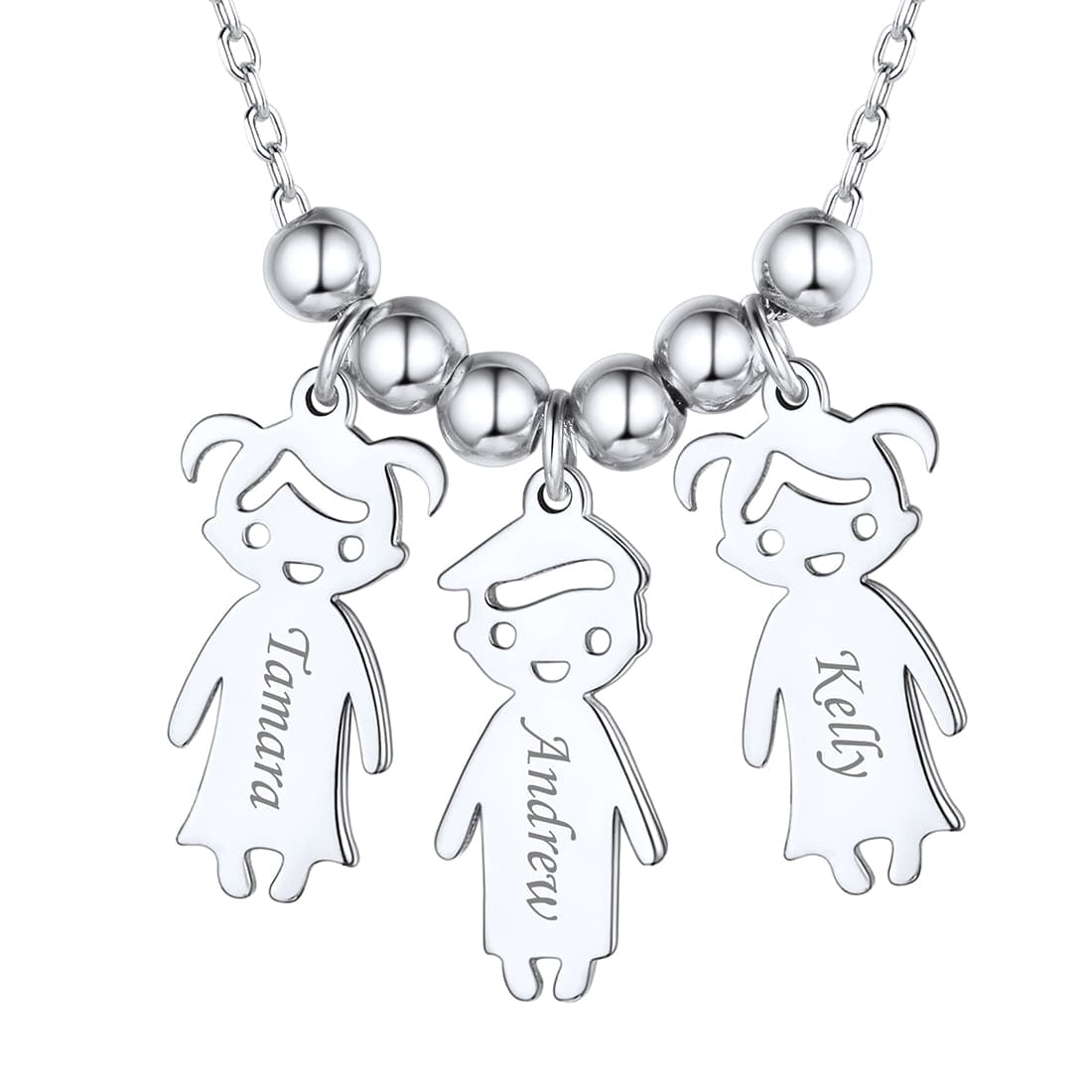 Custom4U Personalized 3 Children Necklace Silver 