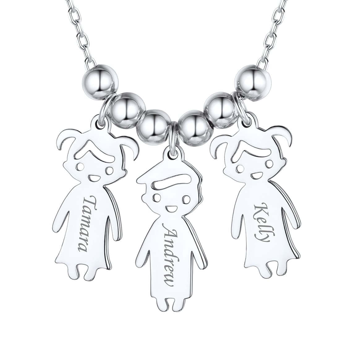 Custom4U Personalized 3 Children Necklace Silver 