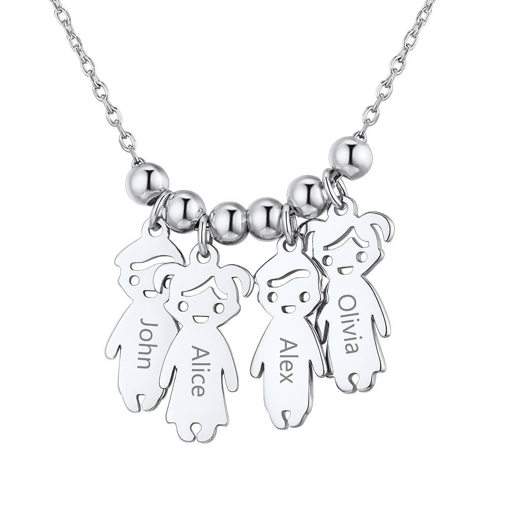 Custom4U Personalized 4 Children Necklace 4 Silver