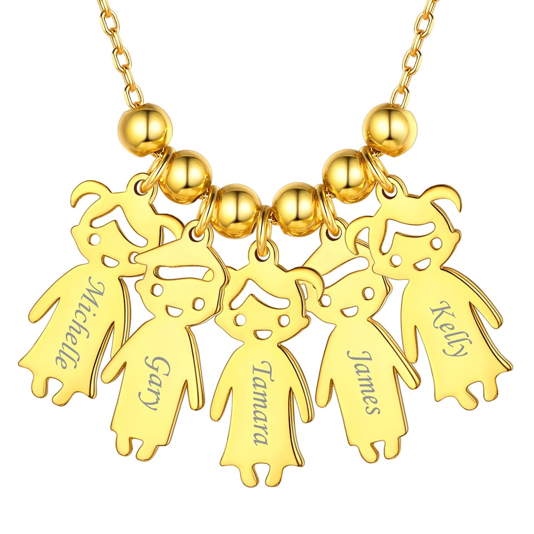 Custom4U Personalized 5 Children Necklace 5 Gold