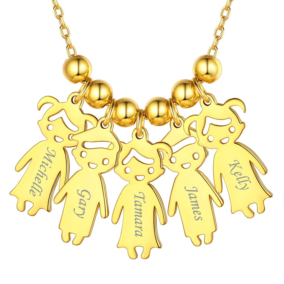 Custom4U Personalized 5 Children Necklace 5 Gold