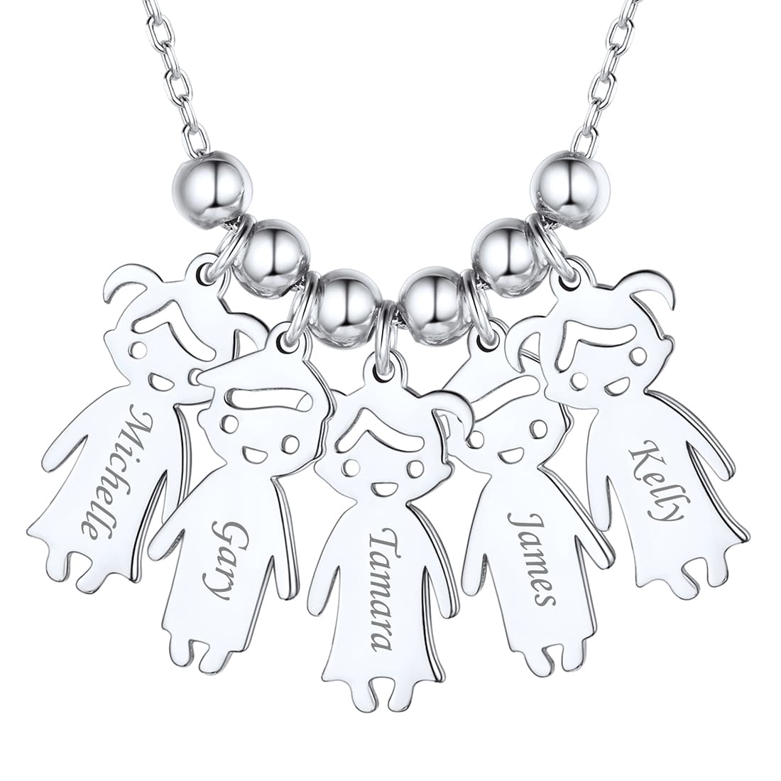 Custom4U Personalized 5 Children Necklace 5 Silver