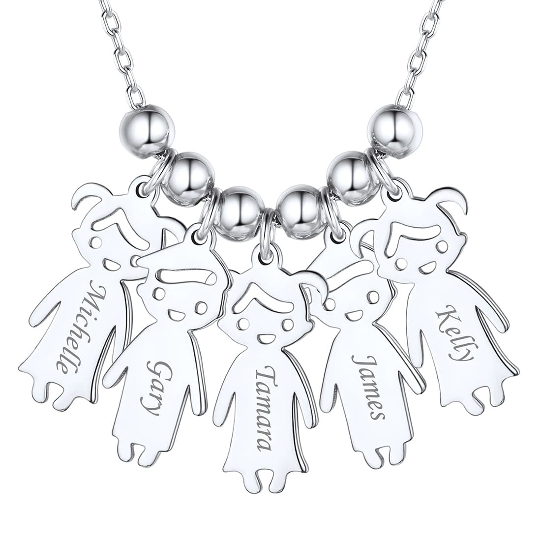 Custom4U Personalized 5 Children Necklace 5 Silver