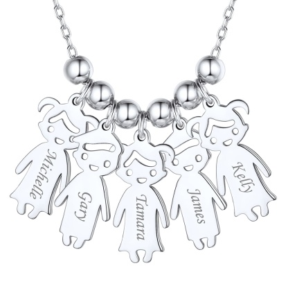 Custom4U Personalized 5 Children Necklace 5 Silver