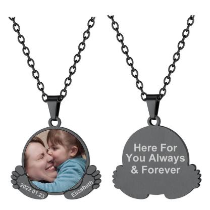 Custom4U Personalized Baby Feet Necklace Black