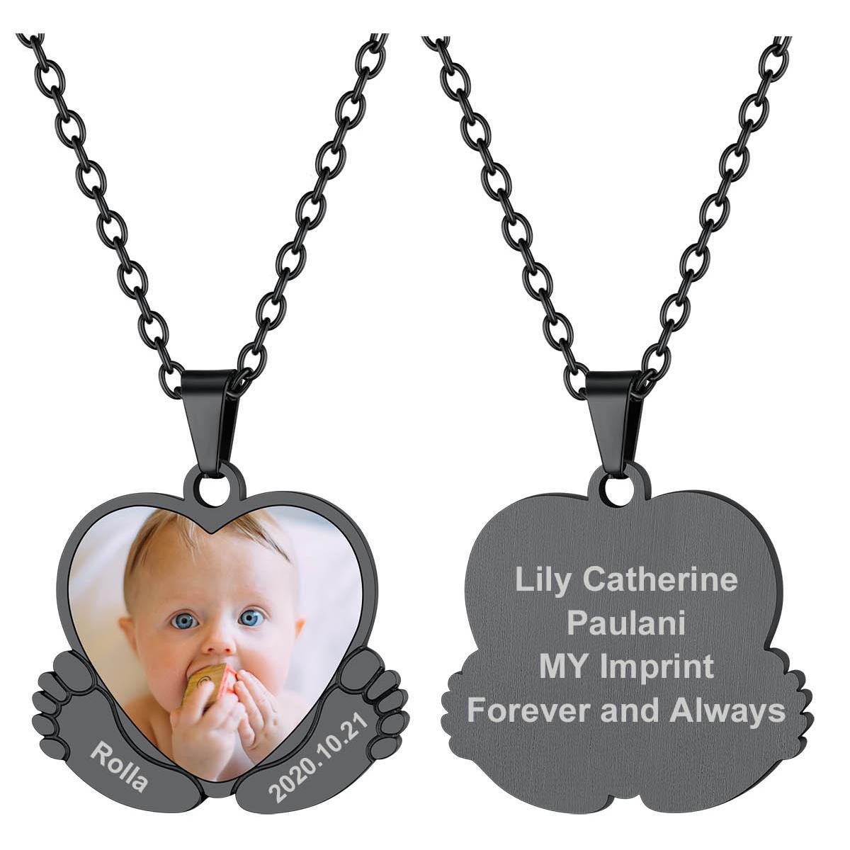 Custom4U Personalized Baby Feet Photo Necklace Black