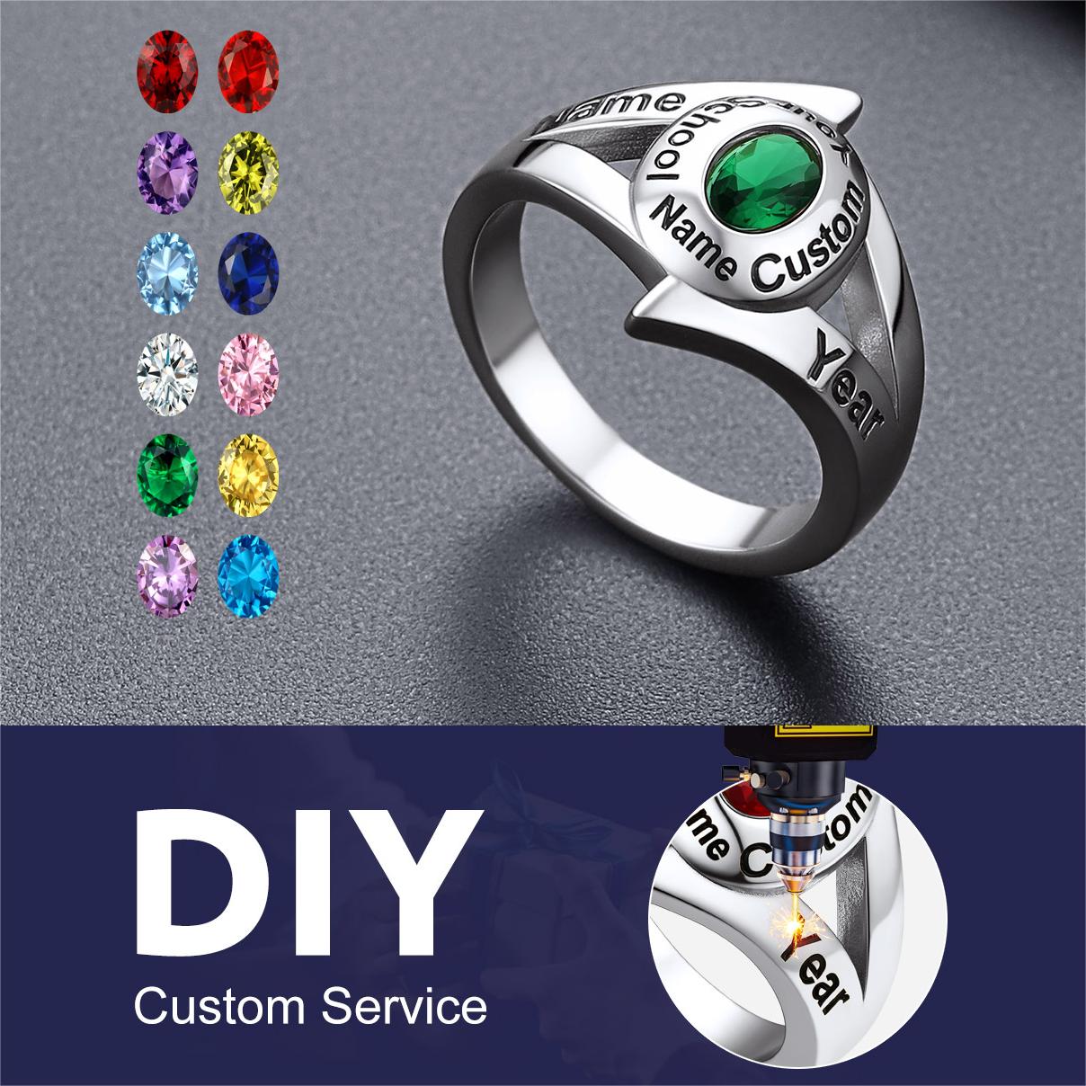 Custom4U Personalized Birthstone Signet Class Ring Detail
