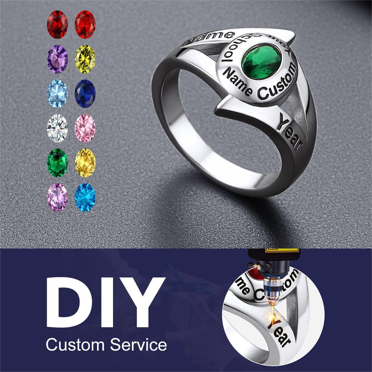 Custom4U Personalized Birthstone Signet Class Ring Detail