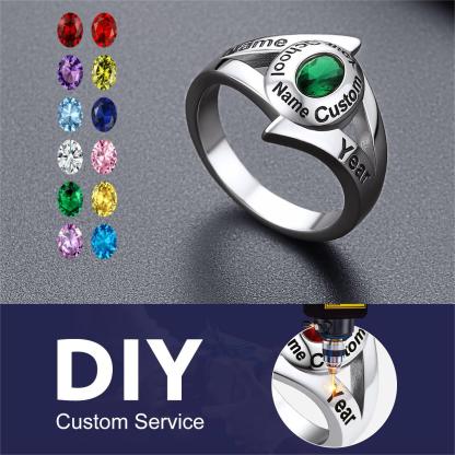 Custom4U Personalized Birthstone Signet Class Ring Detail