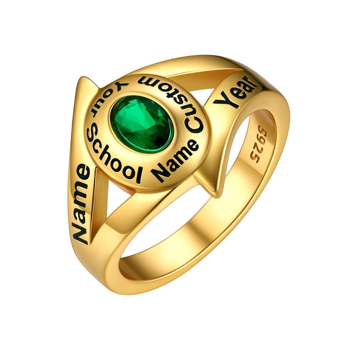 Custom4U Personalized Birthstone Signet Class Ring Gold Plated