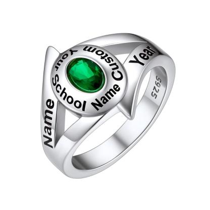 Custom4U Personalized Birthstone Signet Class Ring Silver