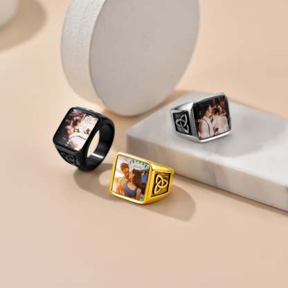 Custom4U Personalized Celtic Knot Square Signet Ring 3 Colors