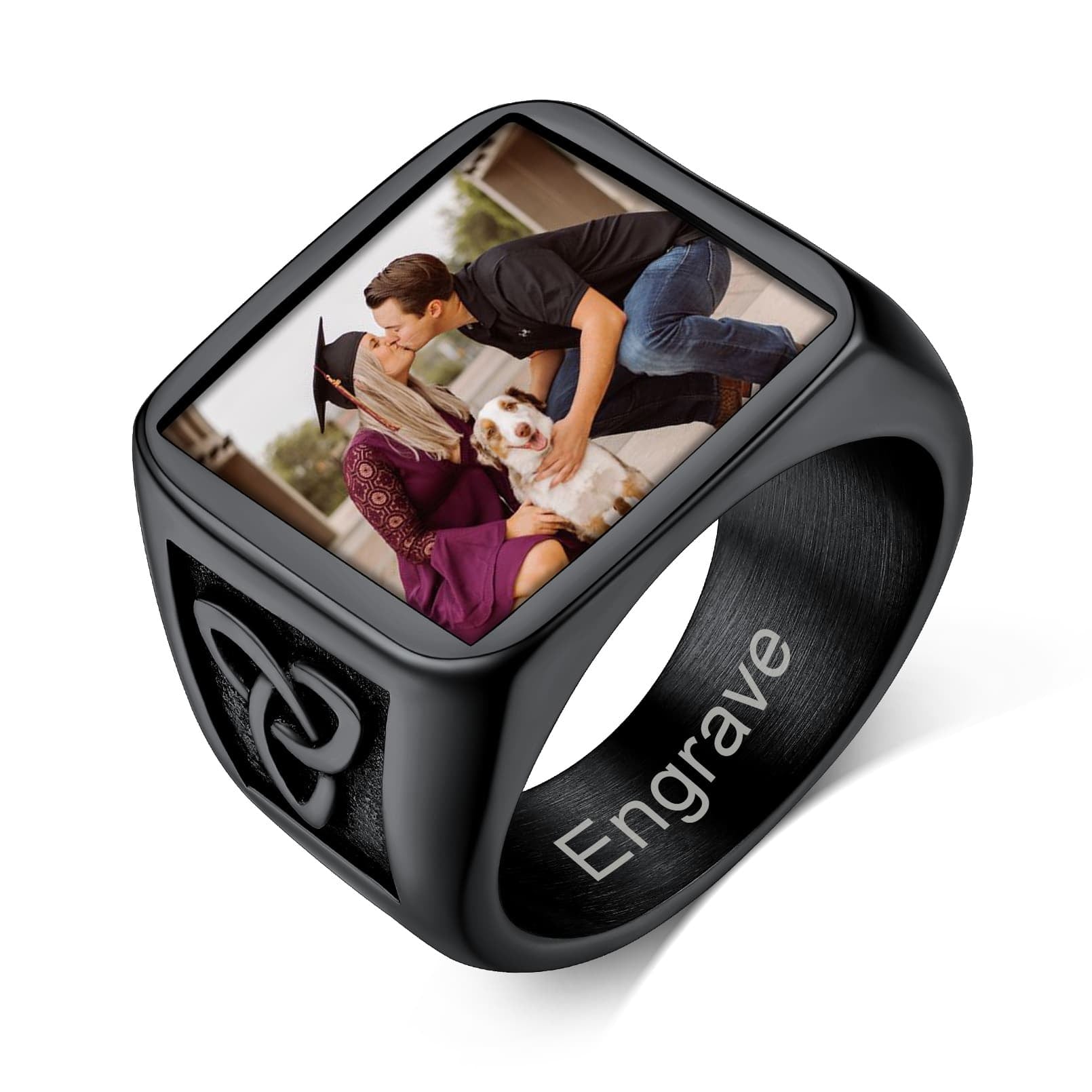 Custom4U Personalized Celtic Knot Square Signet Ring Black