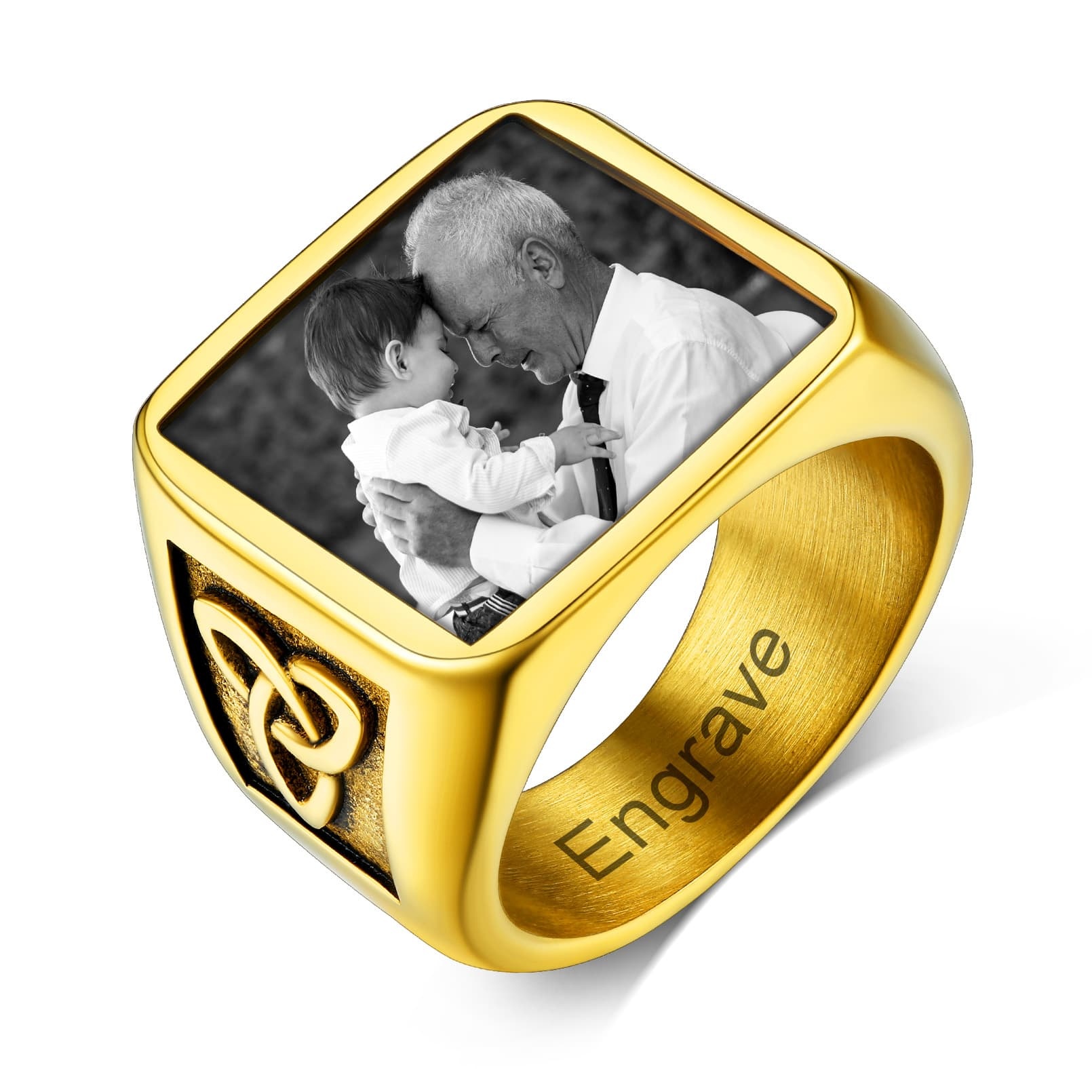 Custom4U Personalized Celtic Knot Square Signet Ring Gold