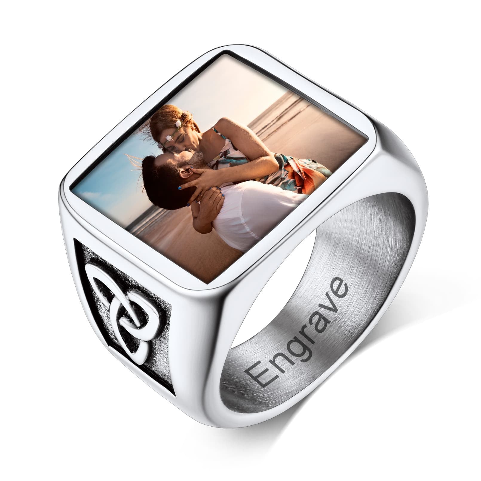 Custom4U Personalized Celtic Knot Square Signet Ring Steel