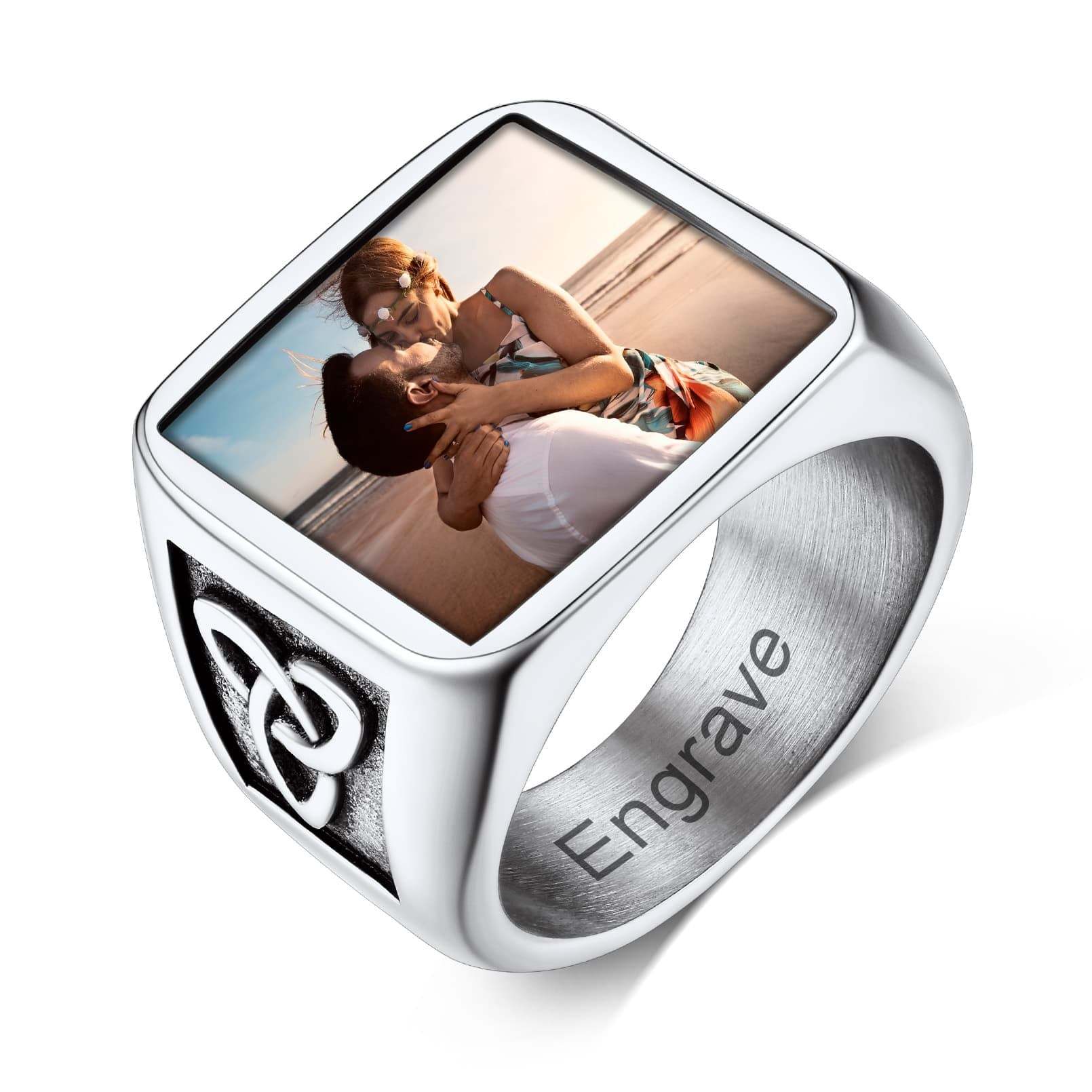 Custom4U Personalized Celtic Knot Square Signet Ring Steel