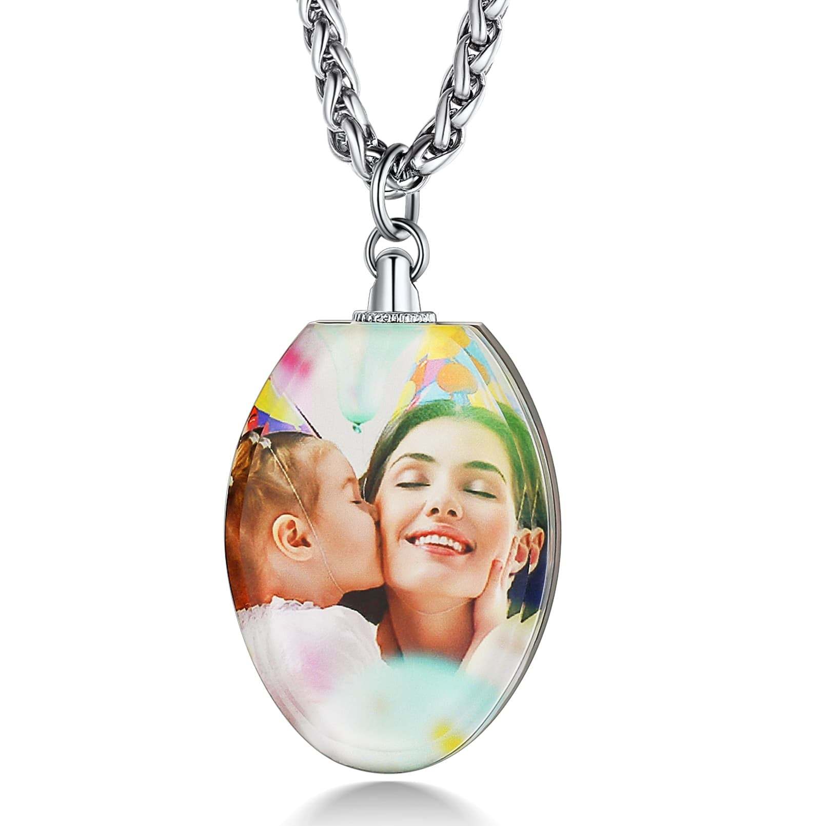 Custom4U Personalized Double sided Photo Necklace Oval Shaped