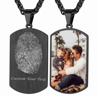 Custom4U Personalized Fingerprint Dog Tag Necklace Black Plated