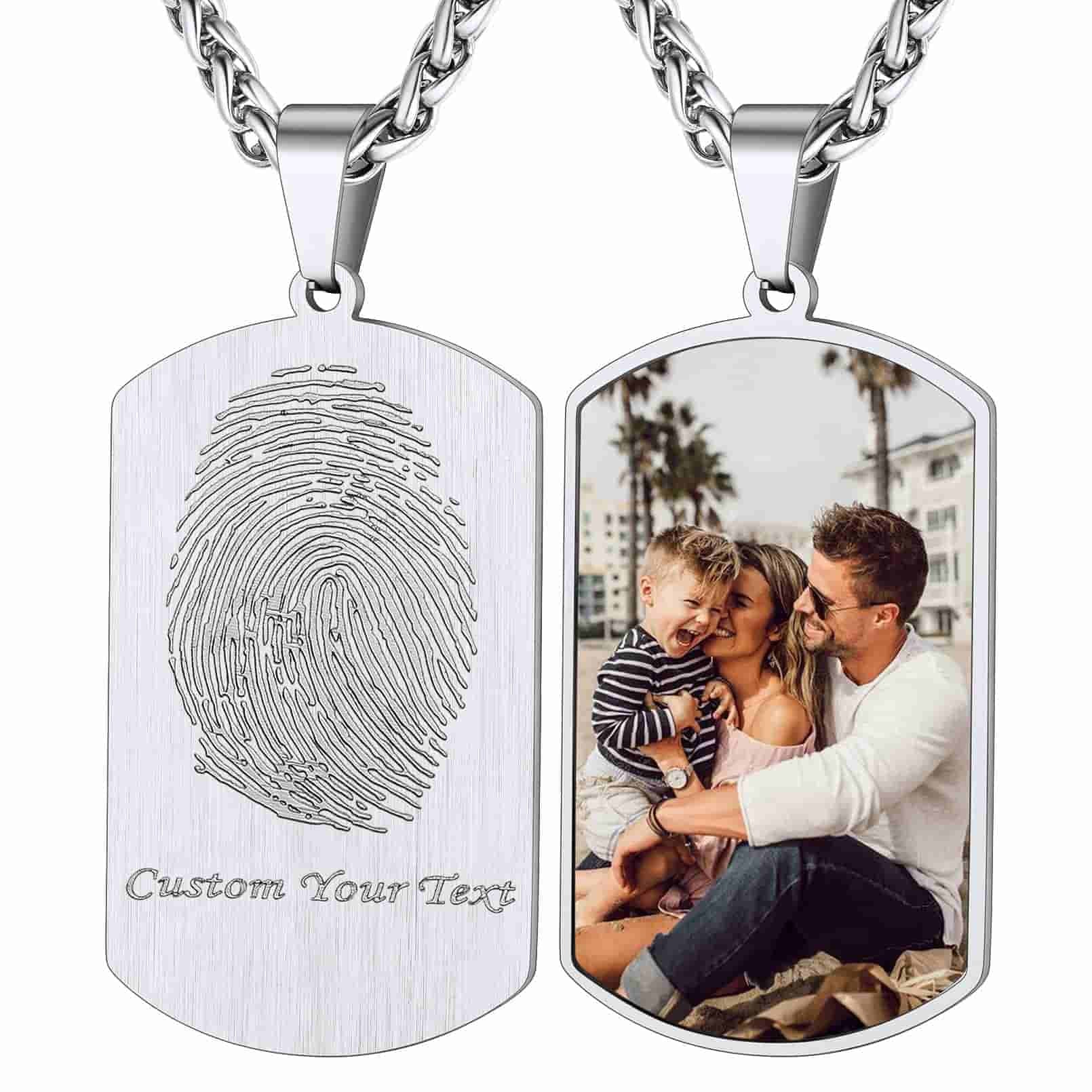 Custom4U Personalized Fingerprint Dog Tag Necklace Steel