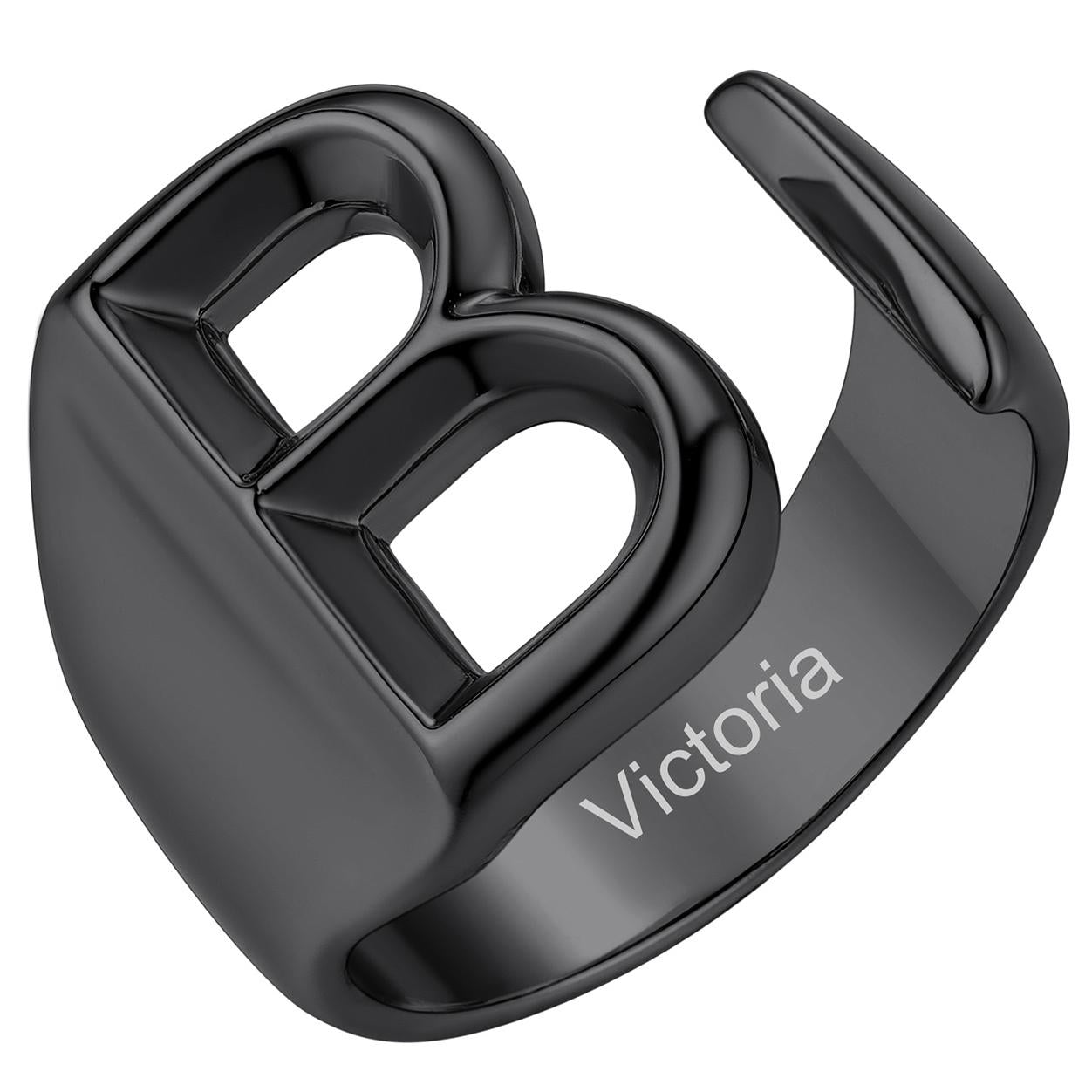 Custom4U Personalized Initial Adjustable Ring Black B