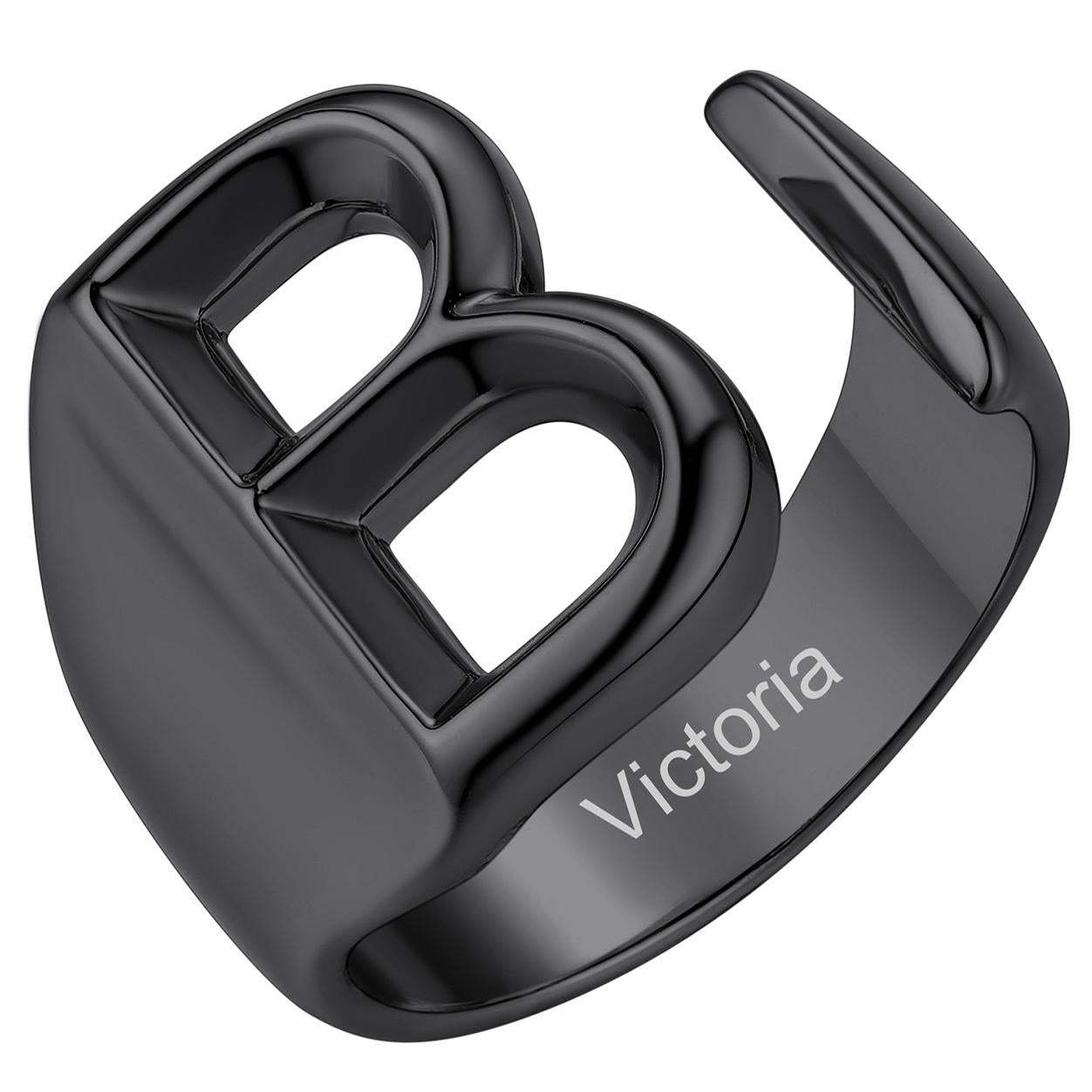 Custom4U Personalized Initial Adjustable Ring Black B