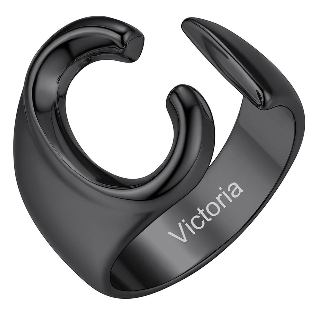 Custom4U Personalized Initial Adjustable Ring Black C