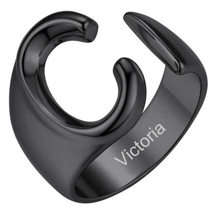Custom4U Personalized Initial Adjustable Ring Black C