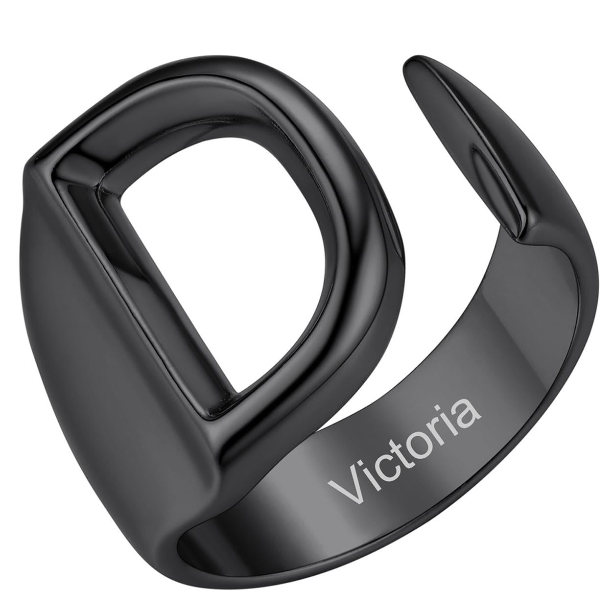 Custom4U Personalized Initial Adjustable Ring Black D