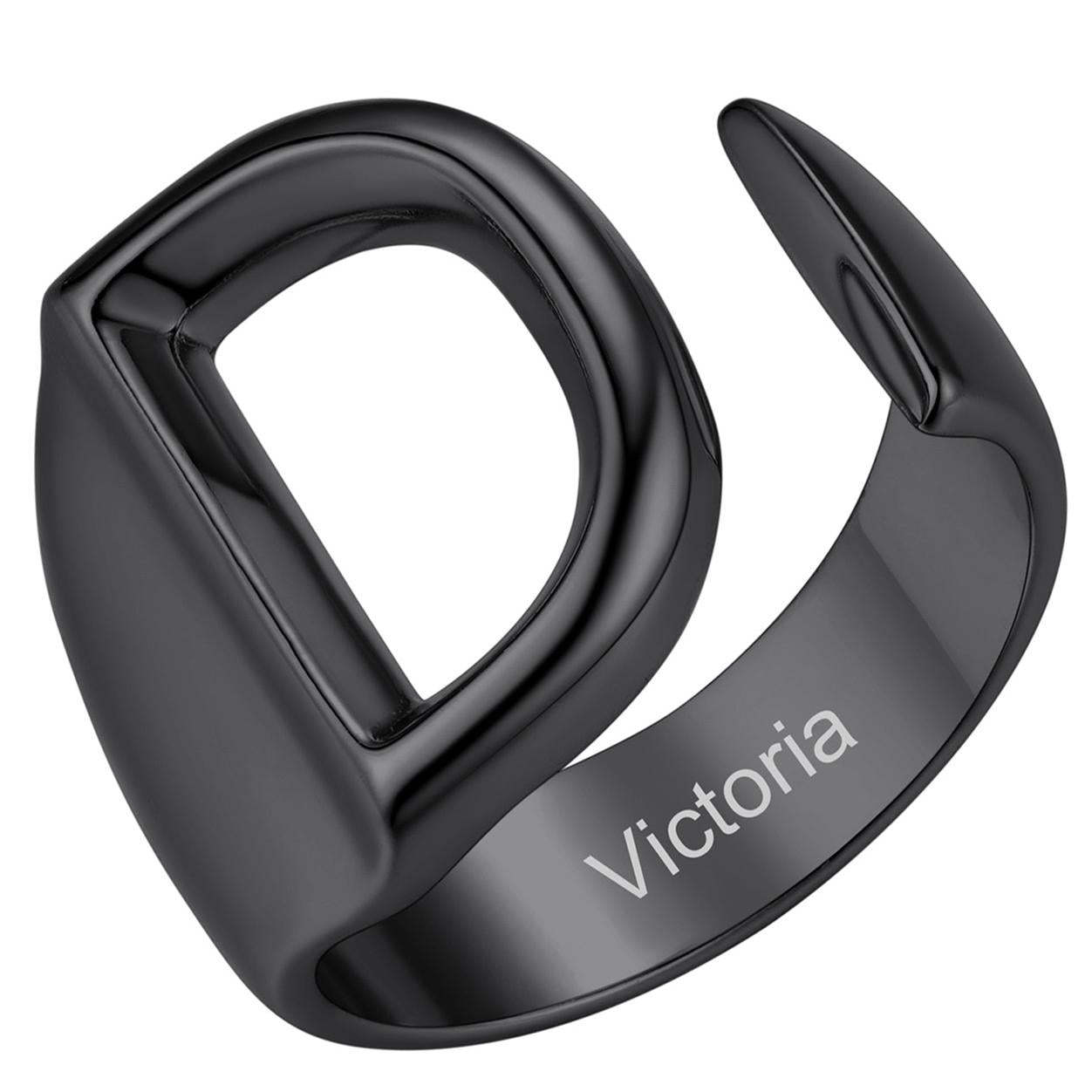 Custom4U Personalized Initial Adjustable Ring Black D