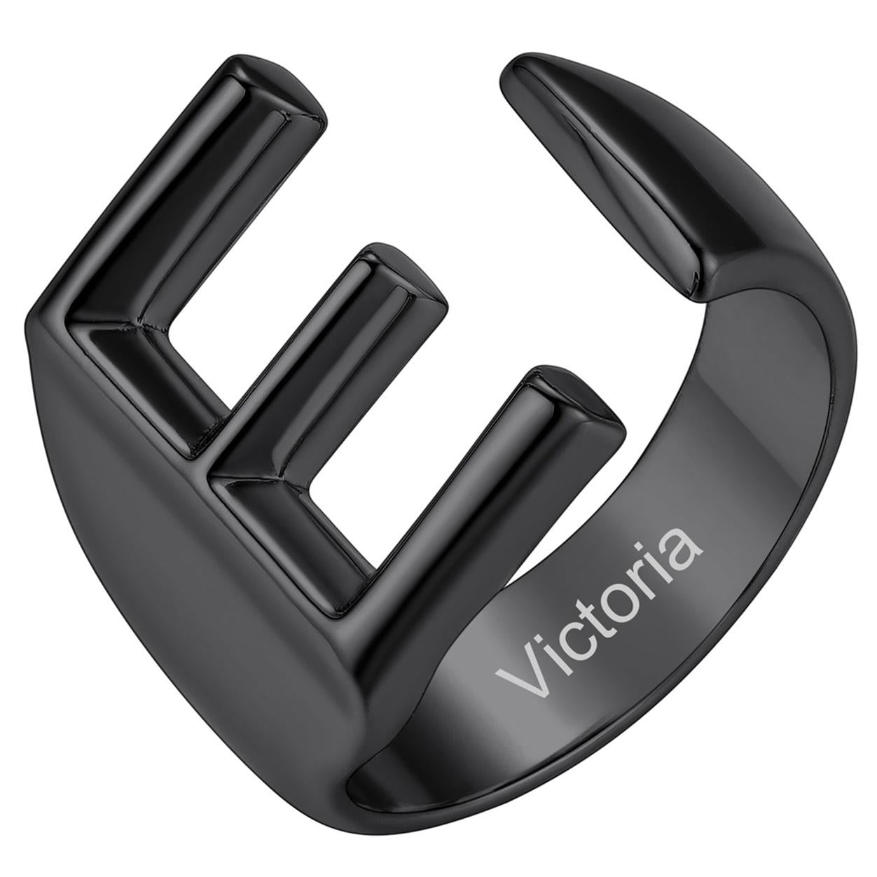 Custom4U Personalized Initial Adjustable Ring Black E