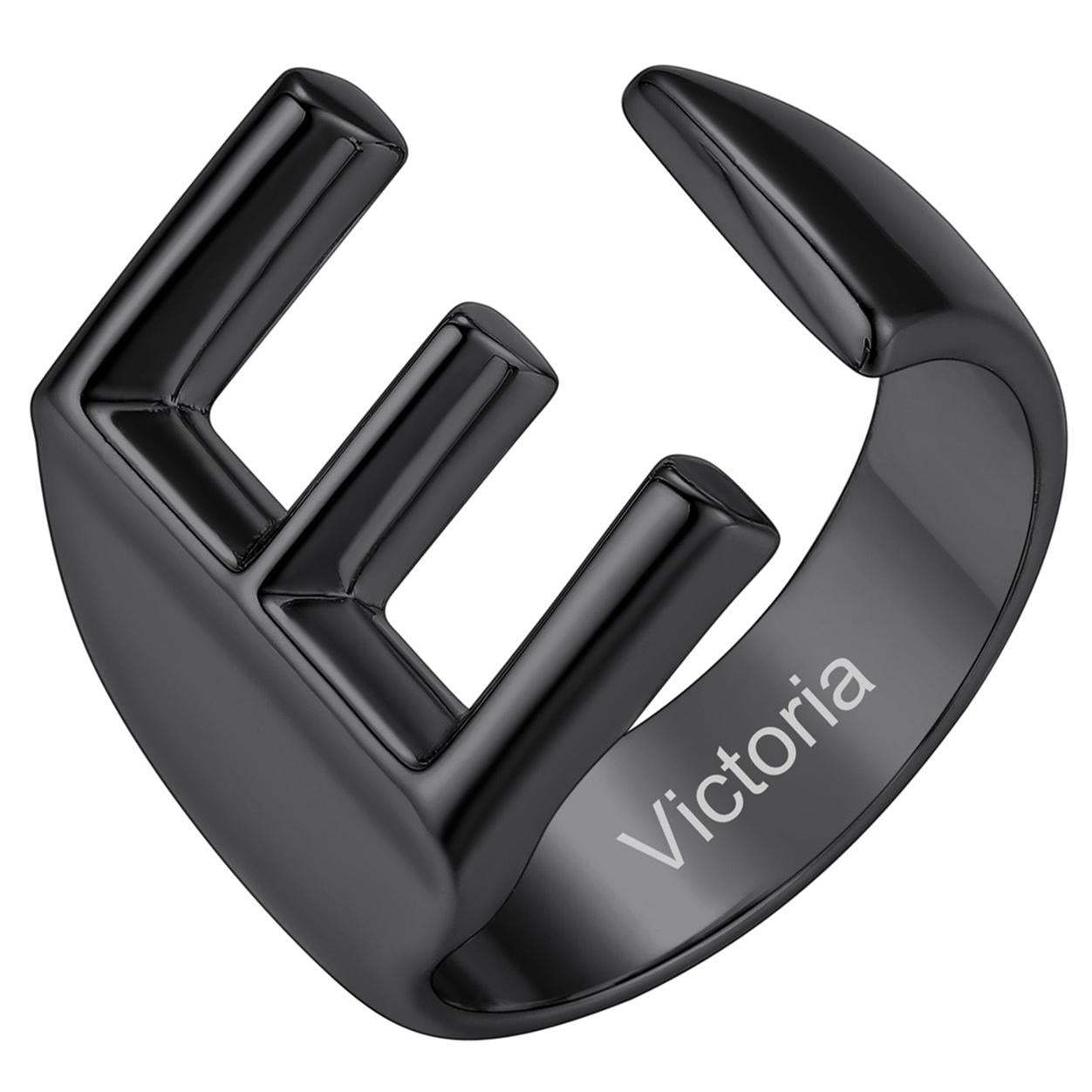 Custom4U Personalized Initial Adjustable Ring Black E