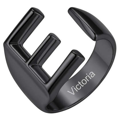 Custom4U Personalized Initial Adjustable Ring Black E