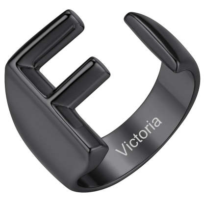 Custom4U Personalized Initial Adjustable Ring Black F