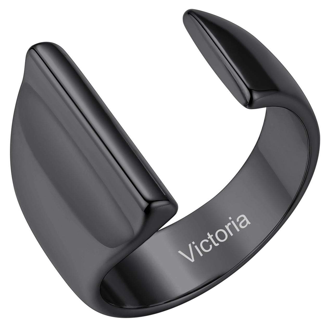 Custom4U Personalized Initial Adjustable Ring Black I