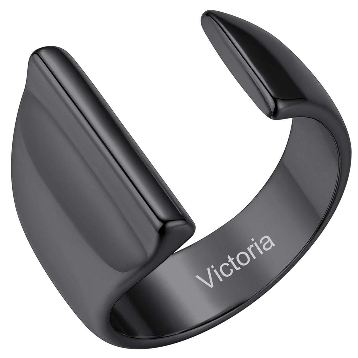 Custom4U Personalized Initial Adjustable Ring Black I