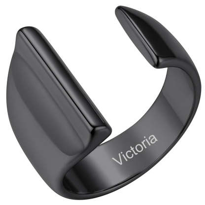 Custom4U Personalized Initial Adjustable Ring Black I