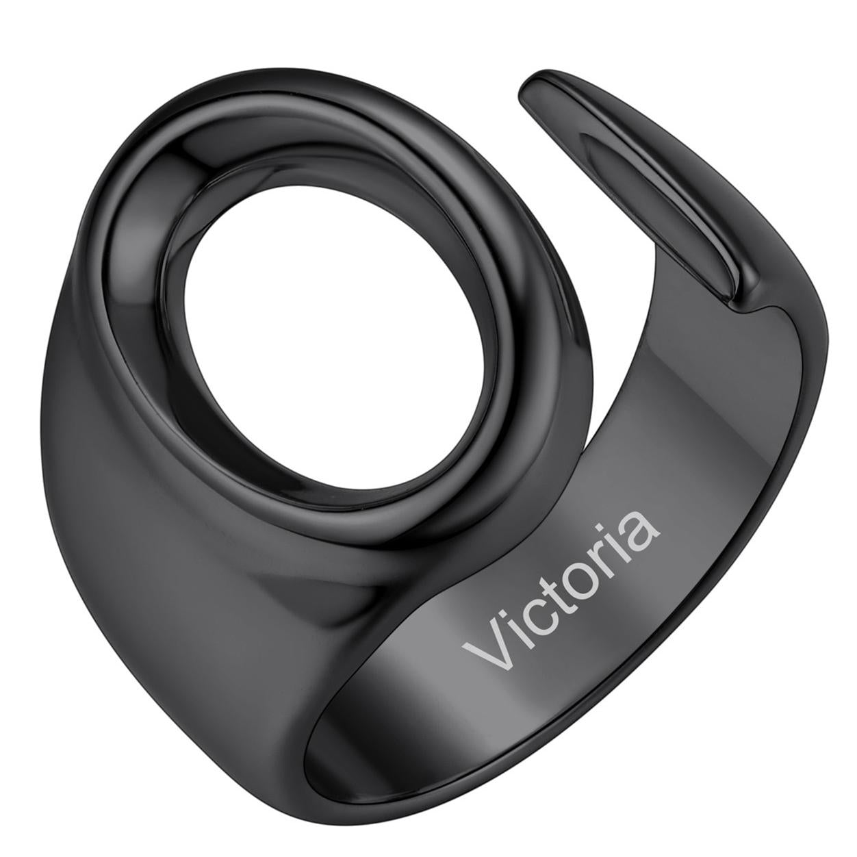 Custom4U Personalized Initial Adjustable Ring Black O