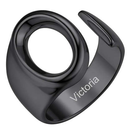 Custom4U Personalized Initial Adjustable Ring Black O