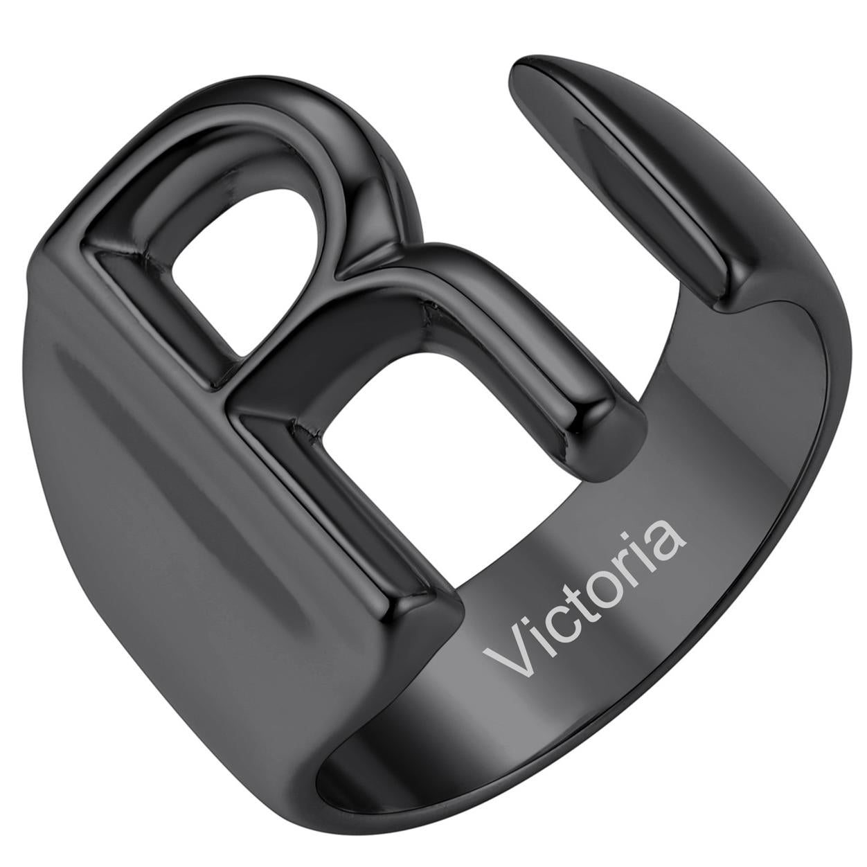 Custom4U Personalized Initial Adjustable Ring Black R