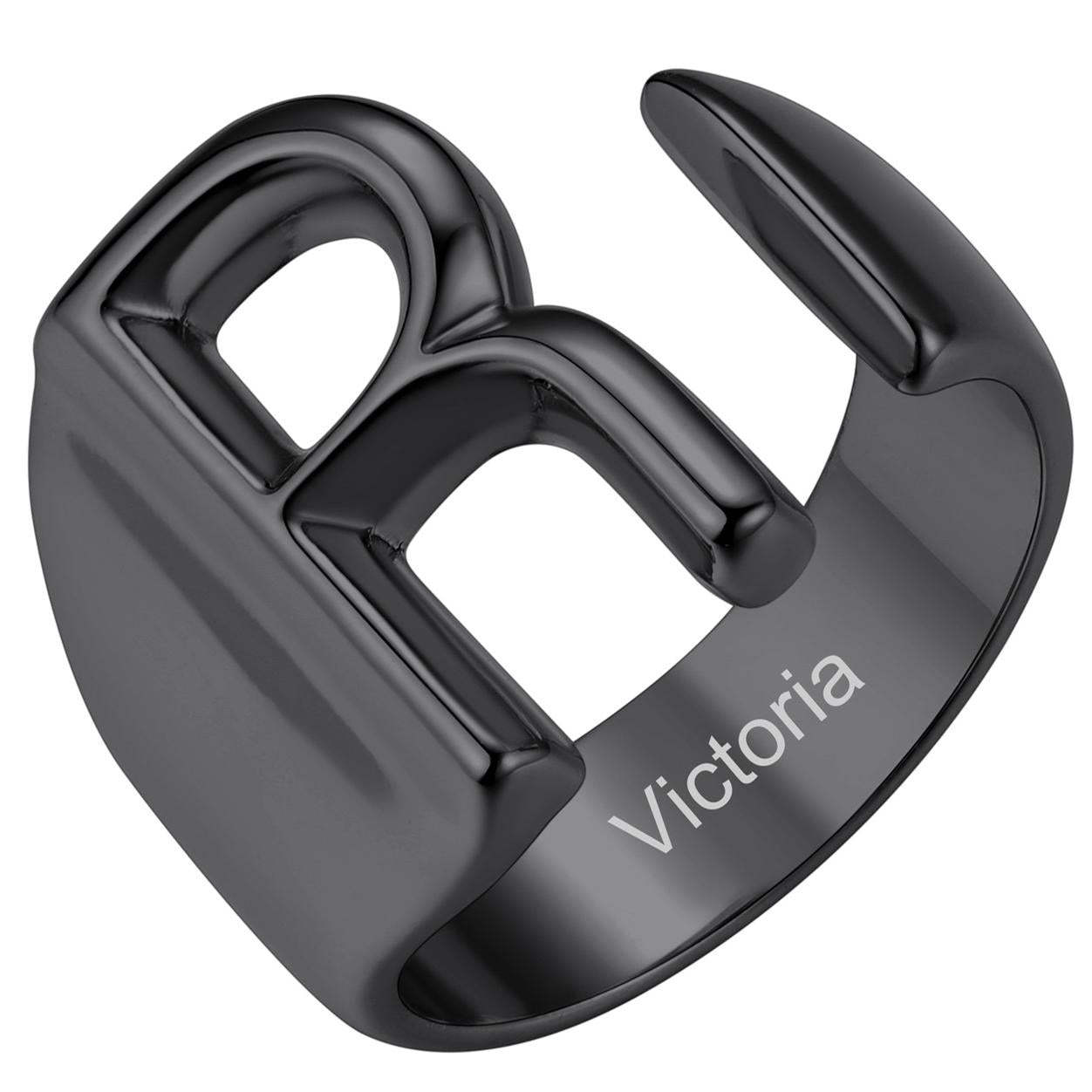 Custom4U Personalized Initial Adjustable Ring Black R