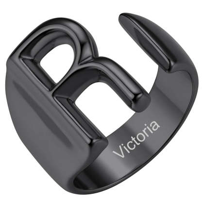 Custom4U Personalized Initial Adjustable Ring Black R