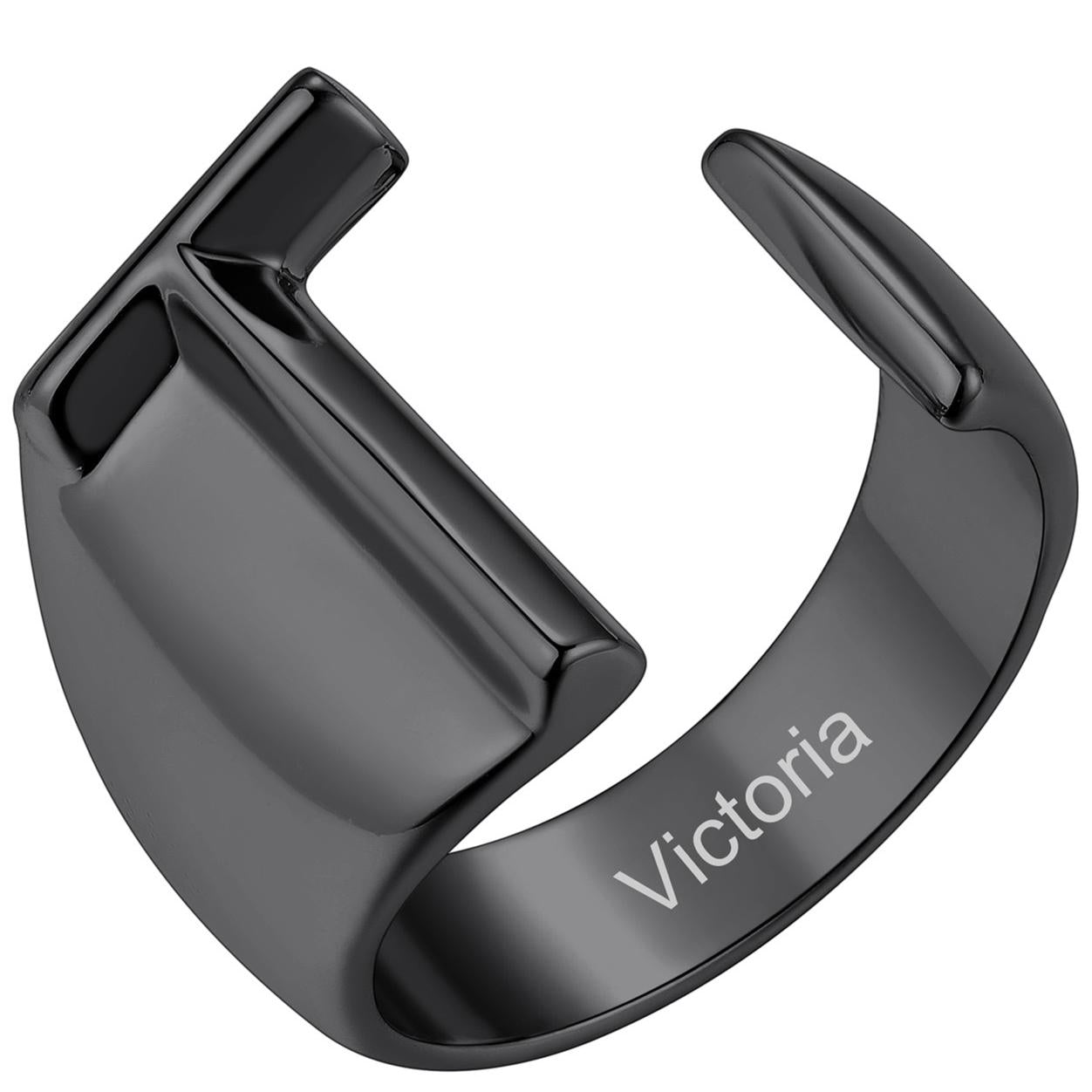 Custom4U Personalized Initial Adjustable Ring Black T