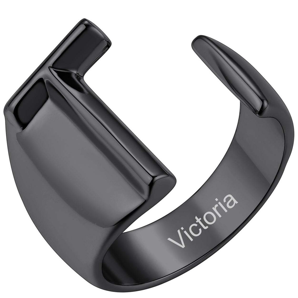 Custom4U Personalized Initial Adjustable Ring Black T