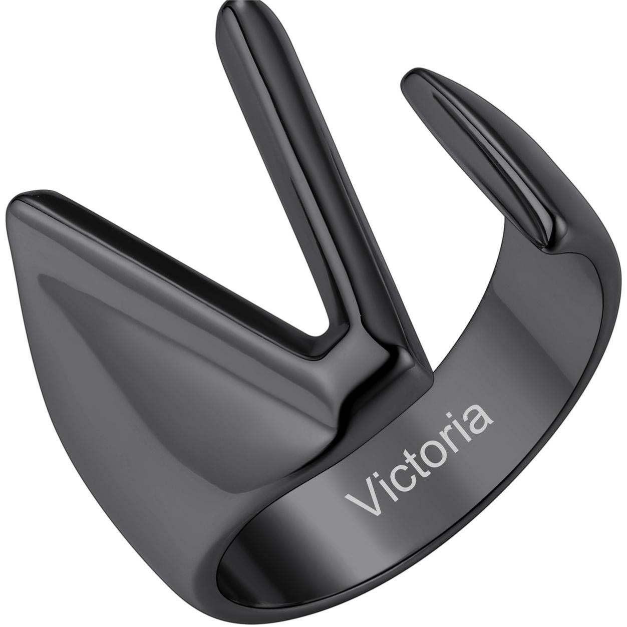 Custom4U Personalized Initial Adjustable Ring Black V