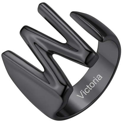 Custom4U Personalized Initial Adjustable Ring Black W