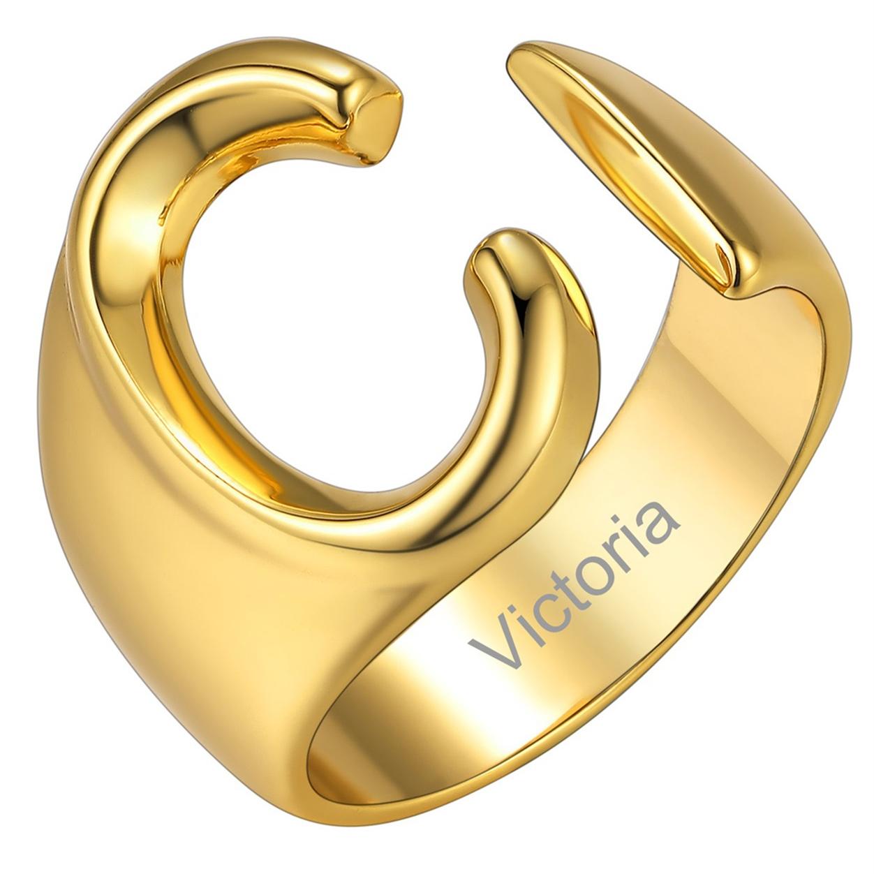 Custom4U Personalized Initial Adjustable Ring Gold C
