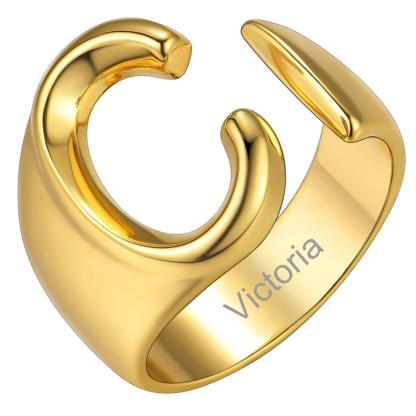 Custom4U Personalized Initial Adjustable Ring Gold C